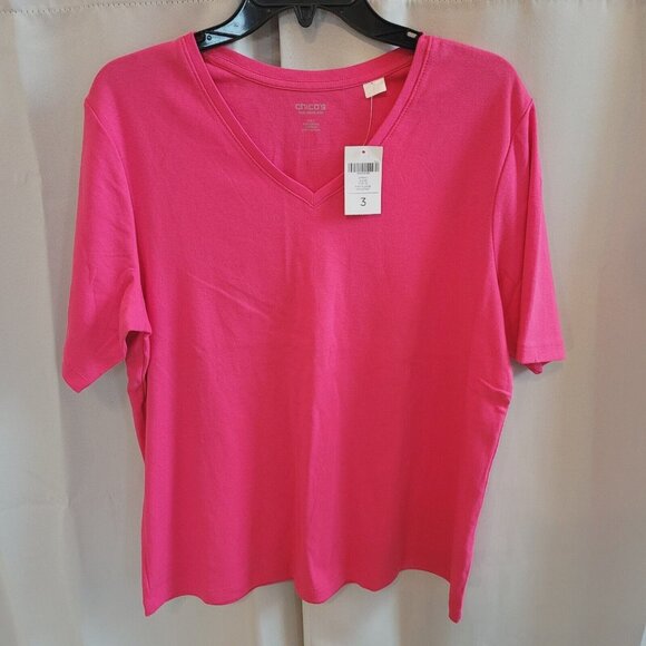 CHicos True Color Tee Top Size XL Pink 100% Cotton V Neck Comfort Gianna 17235 - Picture 1 of 11